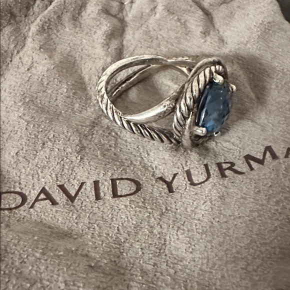 David Yurman Silver Ring with Aquamarine Gem - Picture 2 of 4